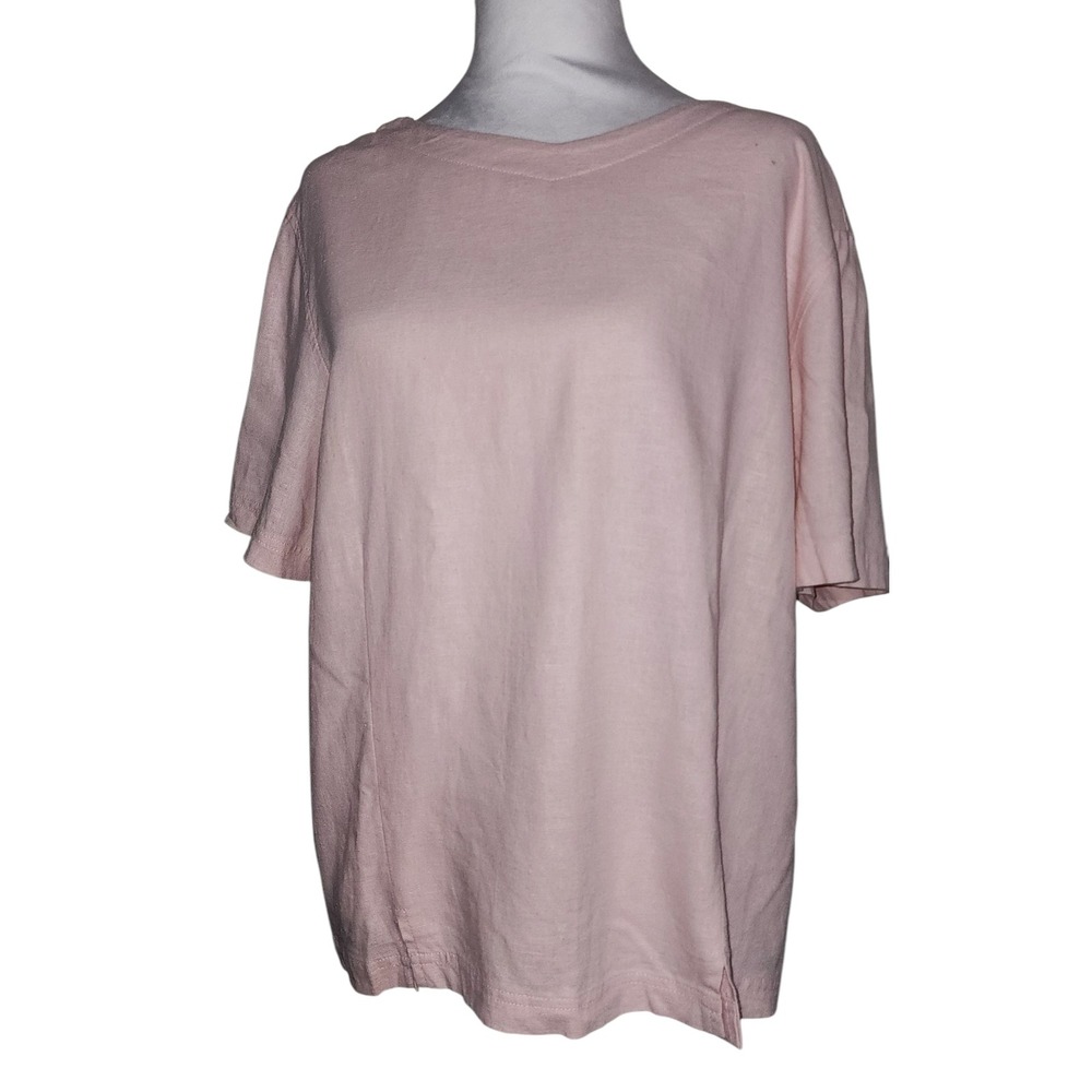 Coldwater Creek Linen Blend Minimumlist Top Boxy Short Sleeve Pink Casual XL